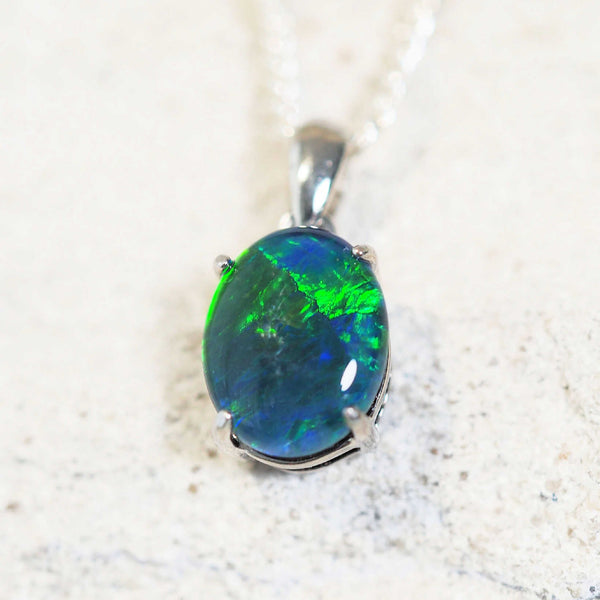 blue and green opal pendant set in silver