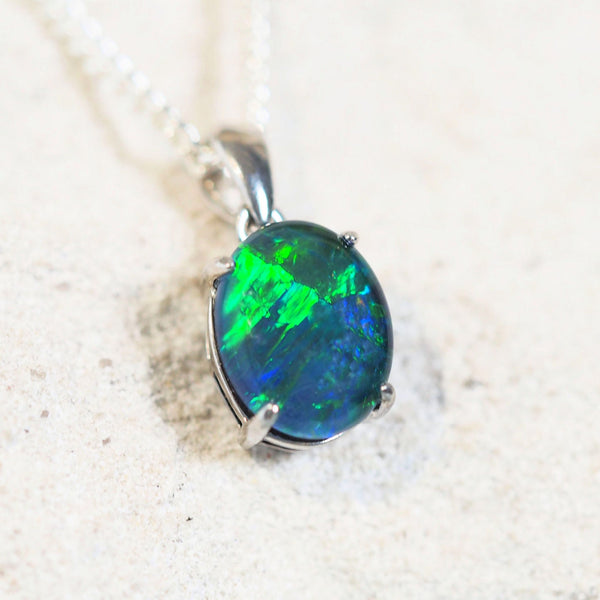 green and blue opal necklace in silver