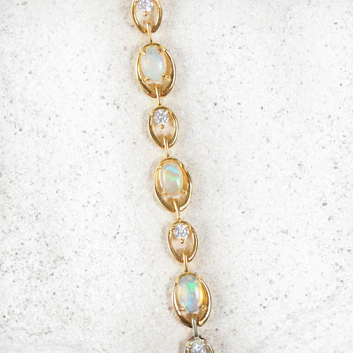 close up of a green opal bracelet