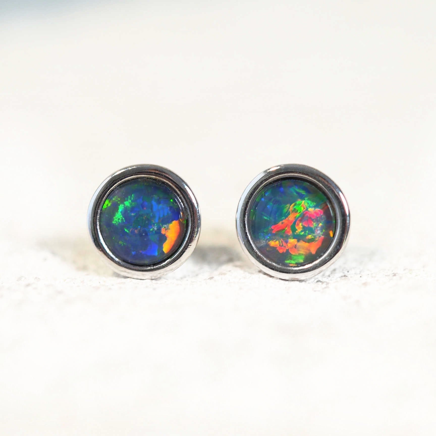 round multi-colour opal earrings
