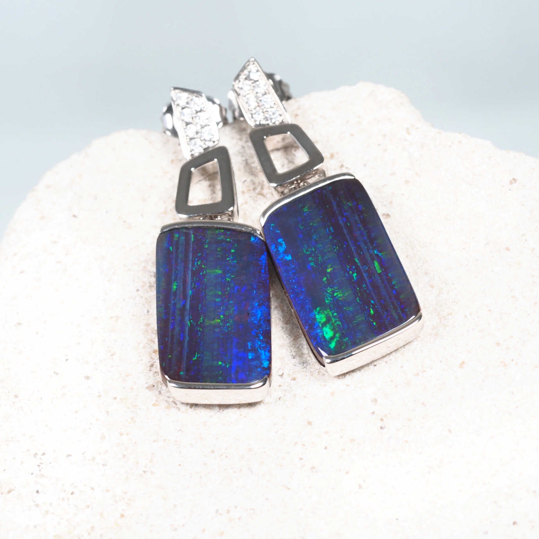 blue boulder opal gold earrings from queensland
