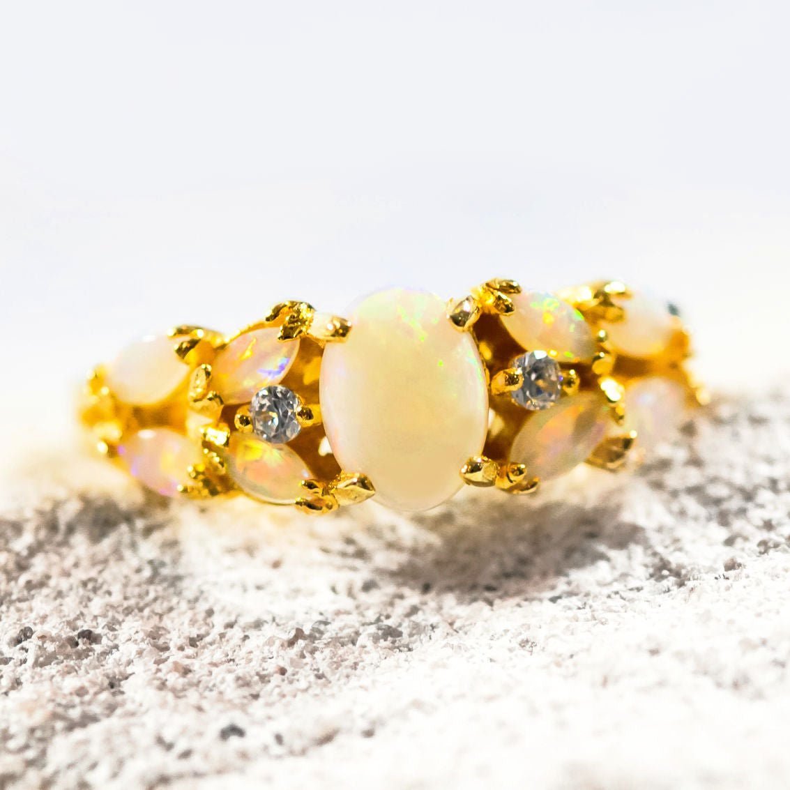 'Cordelia' White Opal Ring Gold Plated Silver