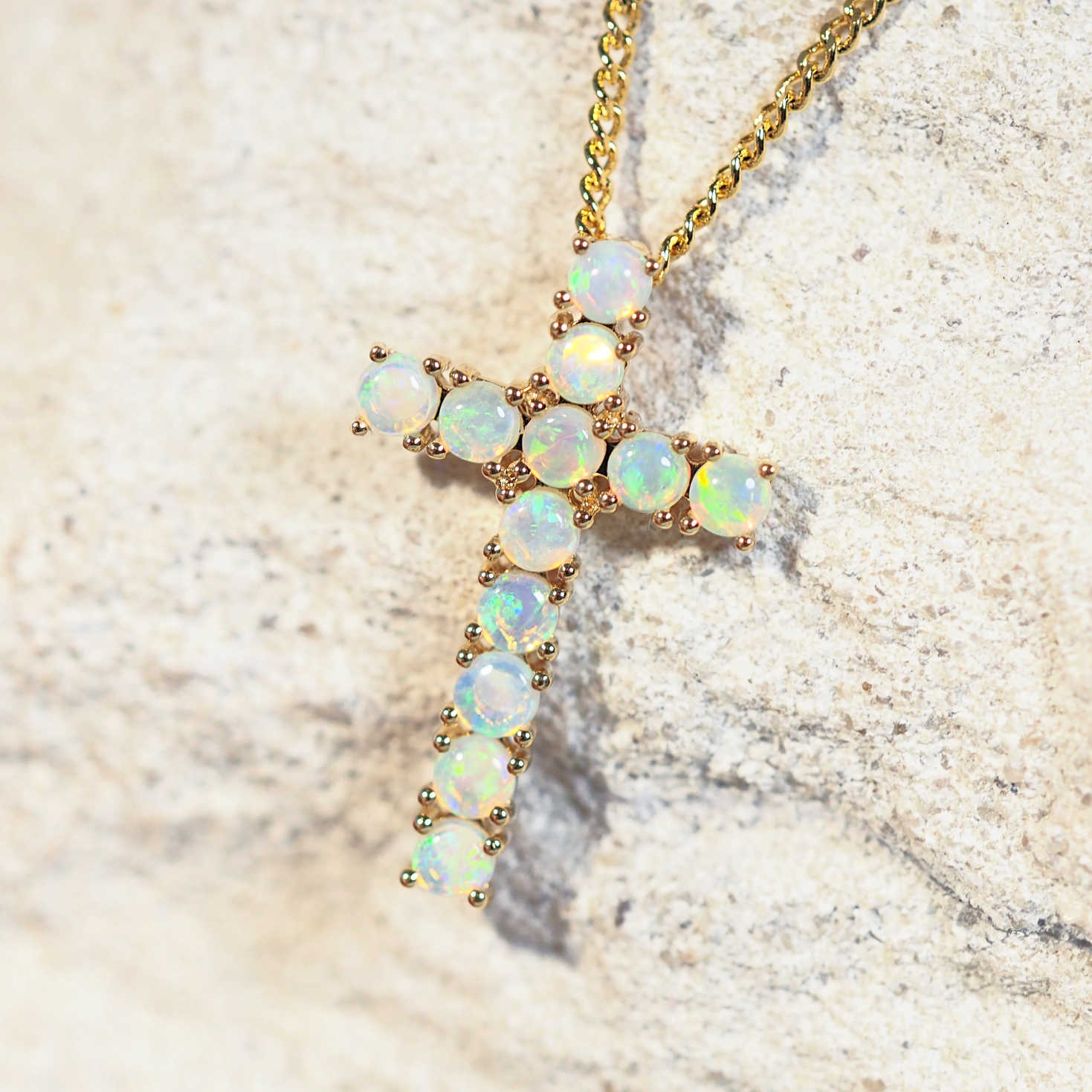 'Cross' Crystal Opal Pendant 18ct Gold