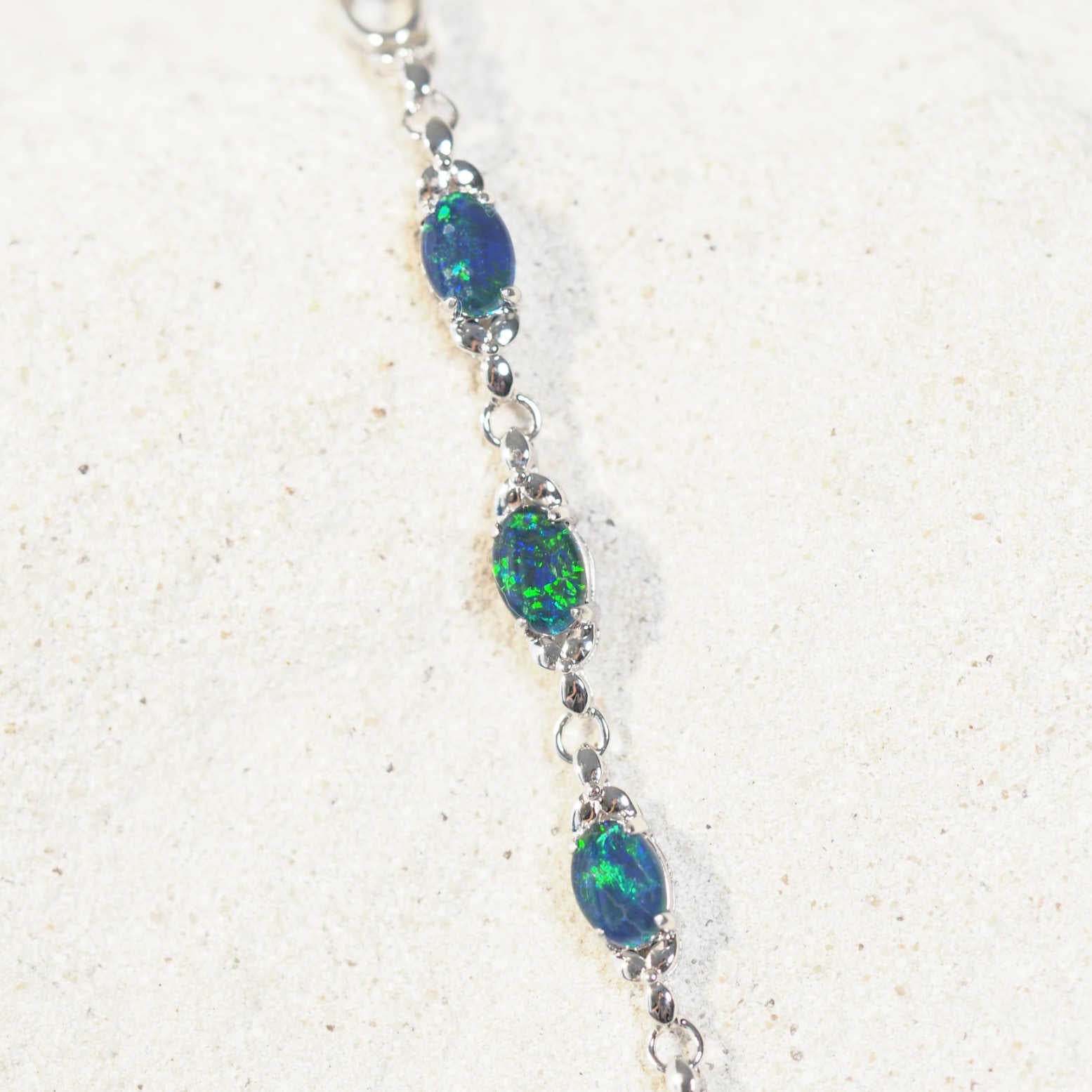 'Daisy Chain Trio Blue' Triplet Opal Bracelet Silver