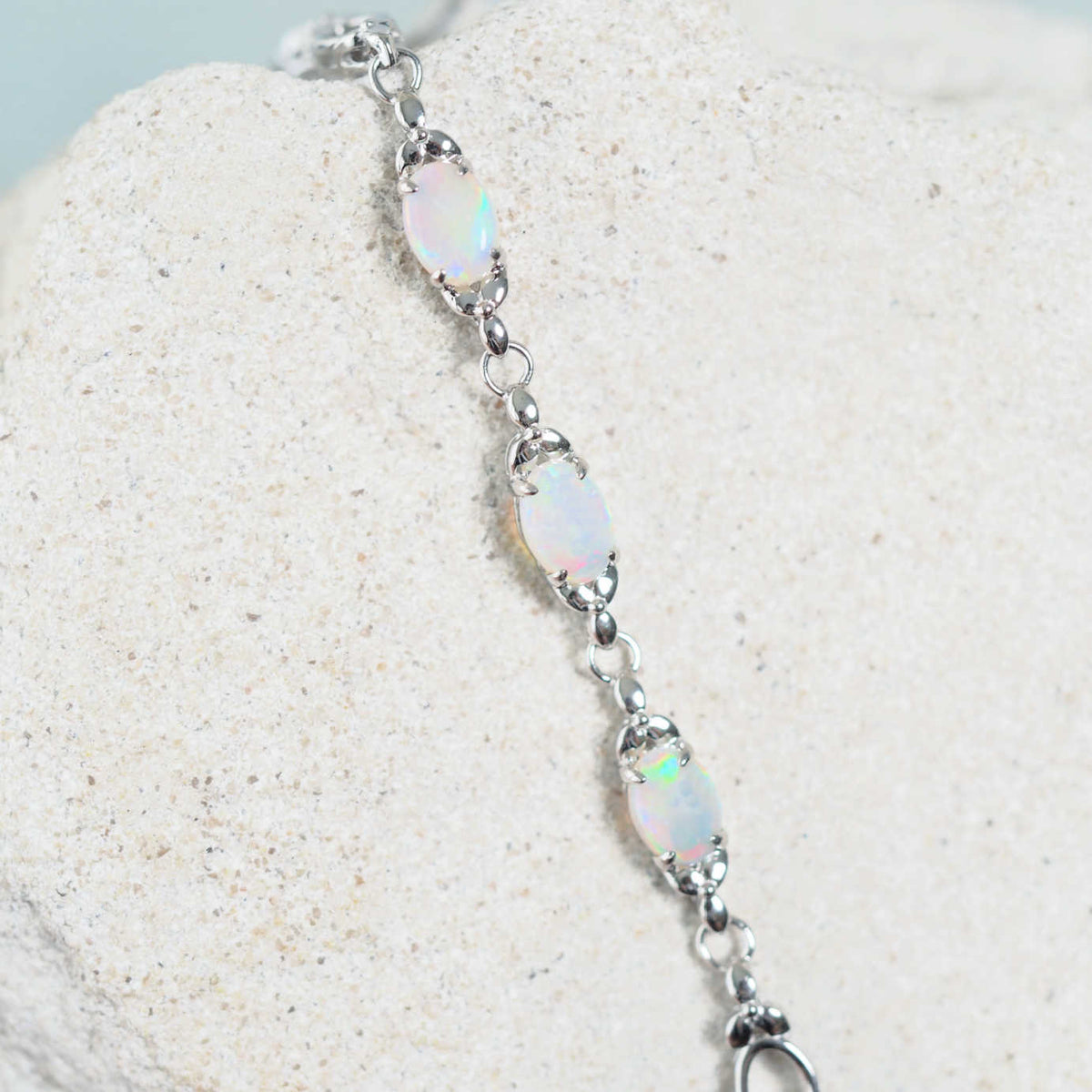 'Daisy Chain Trio' Silver Opal Bracelet - Black Star Opal