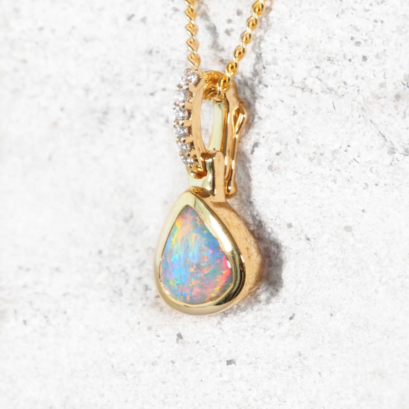 Colourful opal pendant from Lightning Ridge