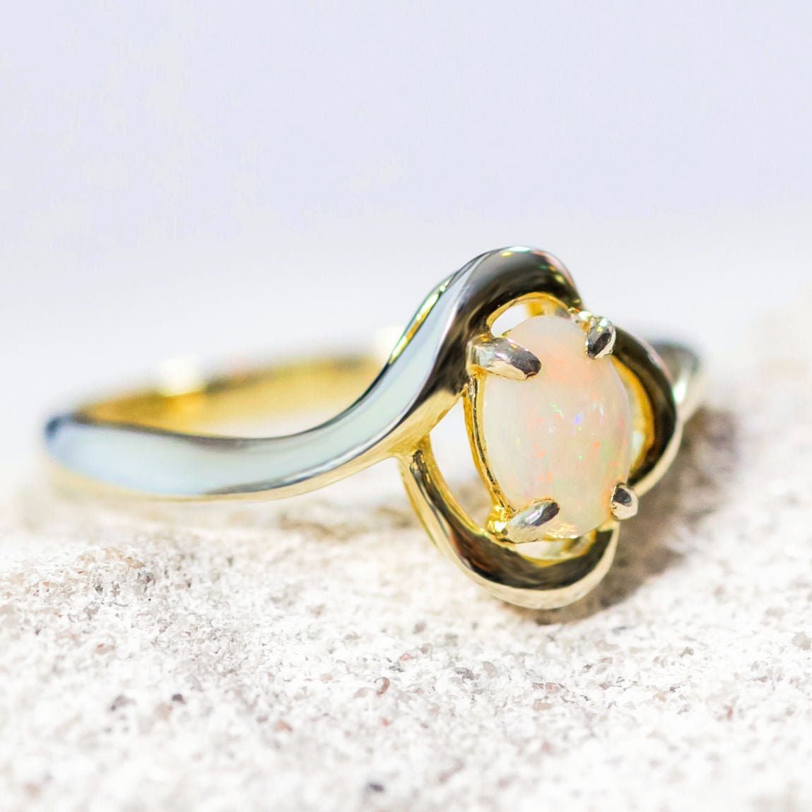 Gold plated silver solid opal ring 'Della'