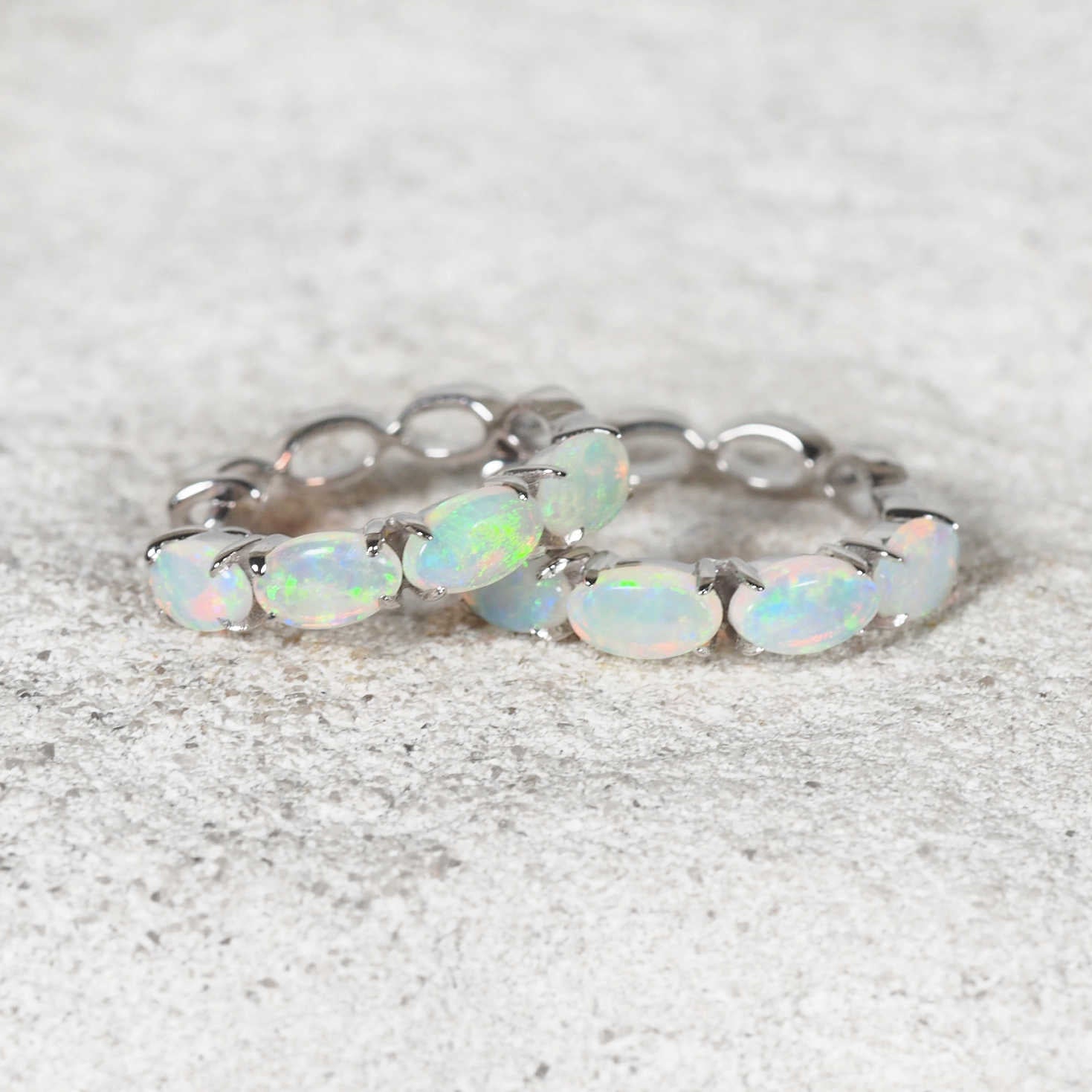 Delphine opal hoop earrings in 14ct white gold with oval Australian crystal opals