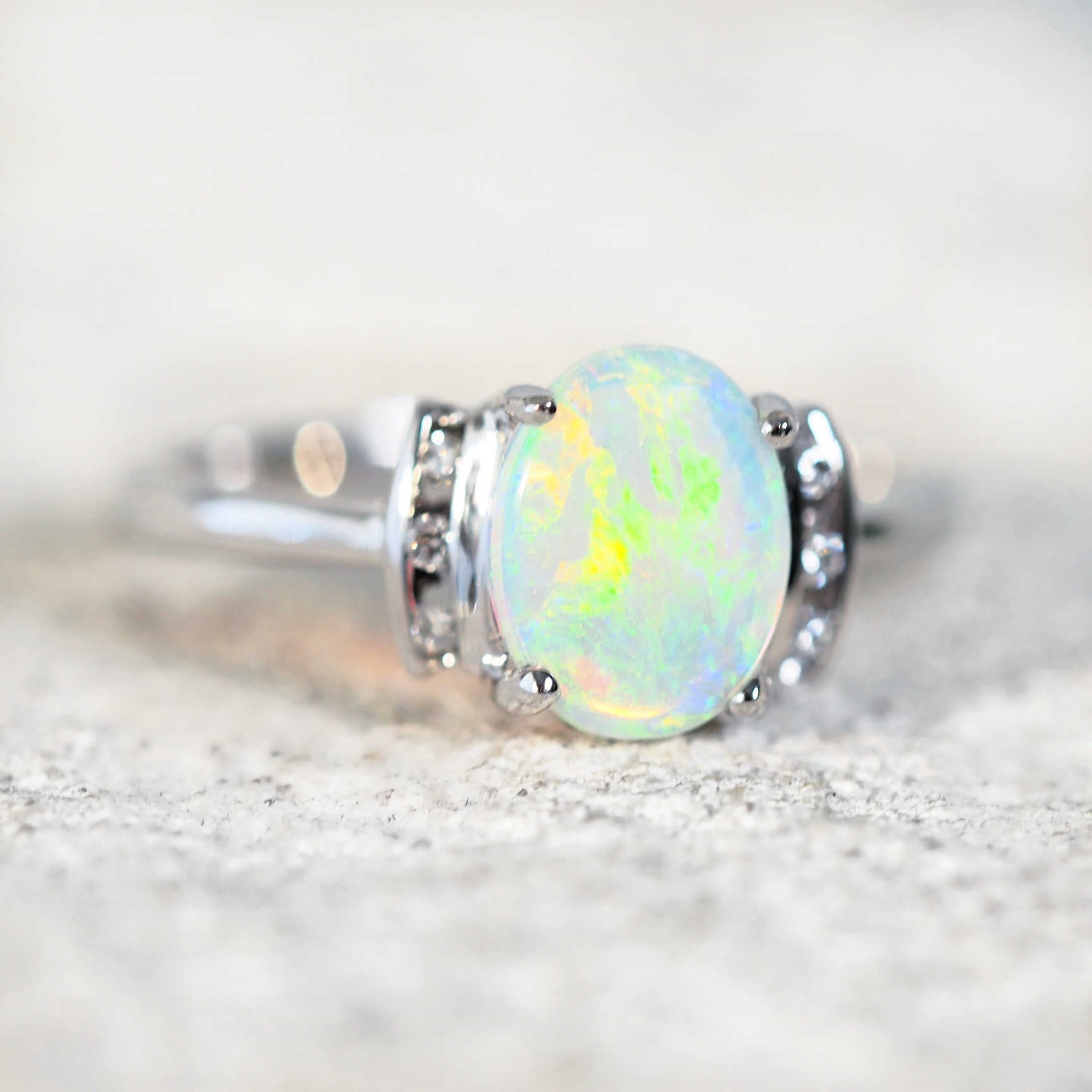 diamond and opal gold ring