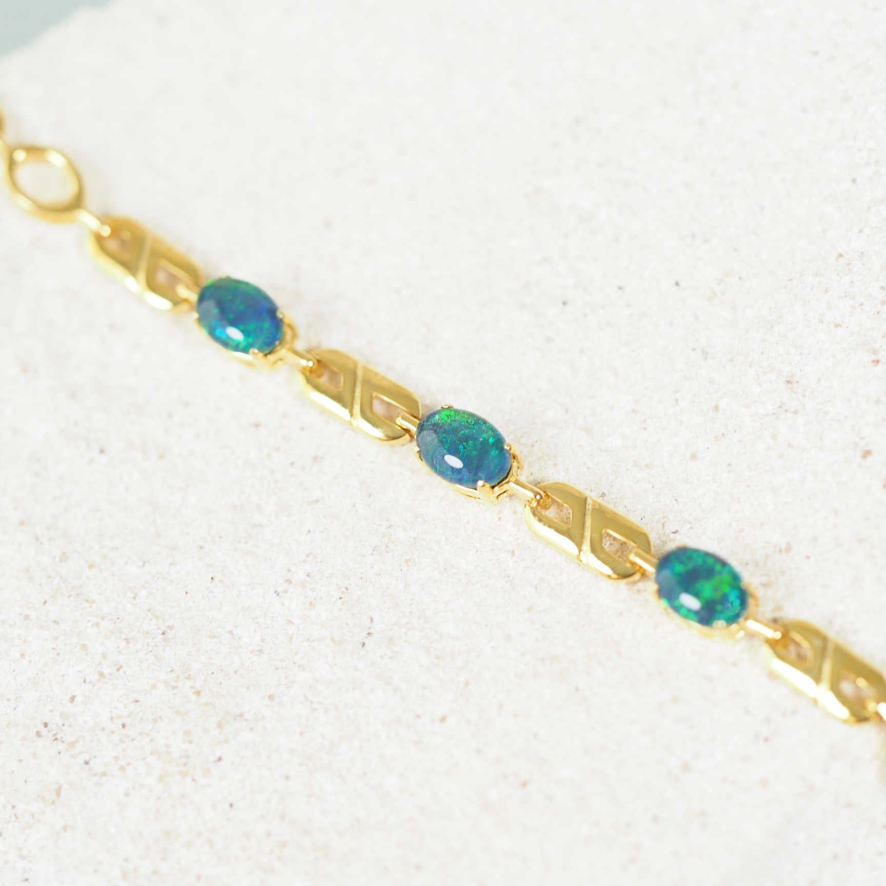 'Double Link Blue Trio' Triplet Opal Armband vergoldetes Silber