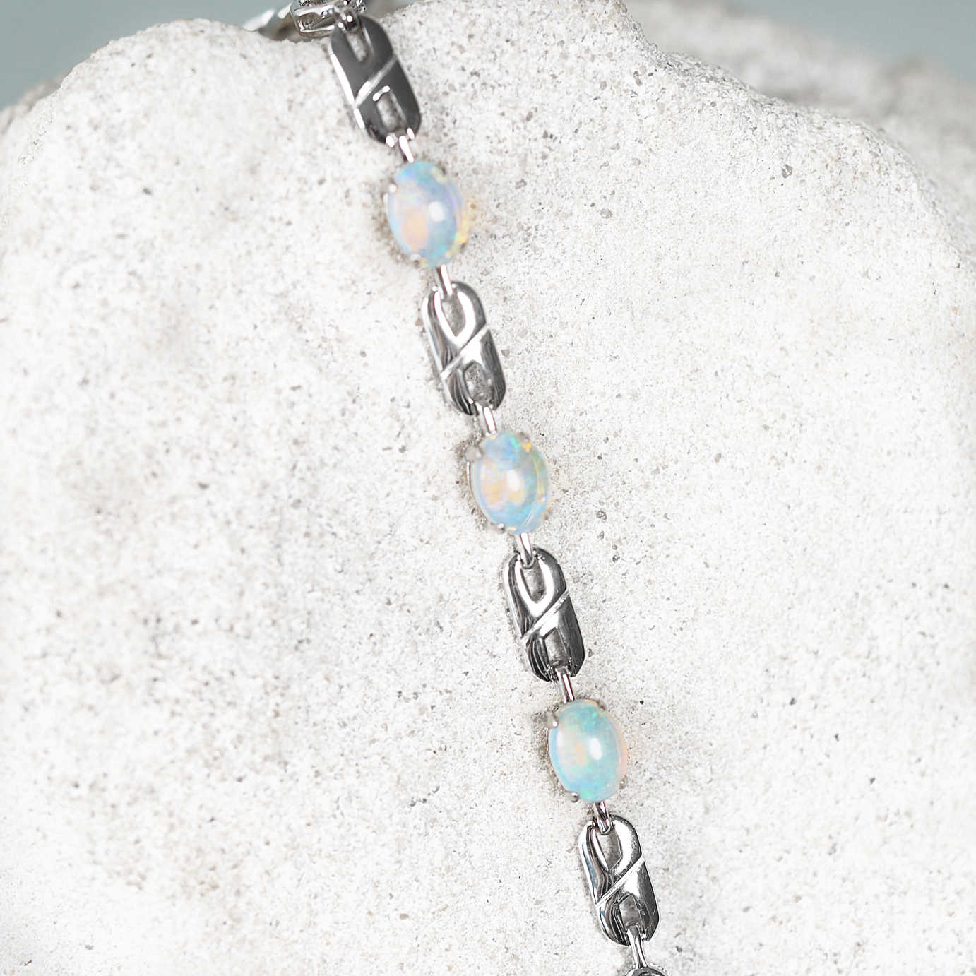 'Double Link Trio Blue' Crystal Opal Bracelet Silver