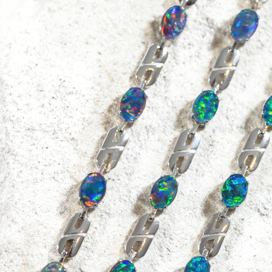 'Double Link'  Triplet Opal Bracelet Silver