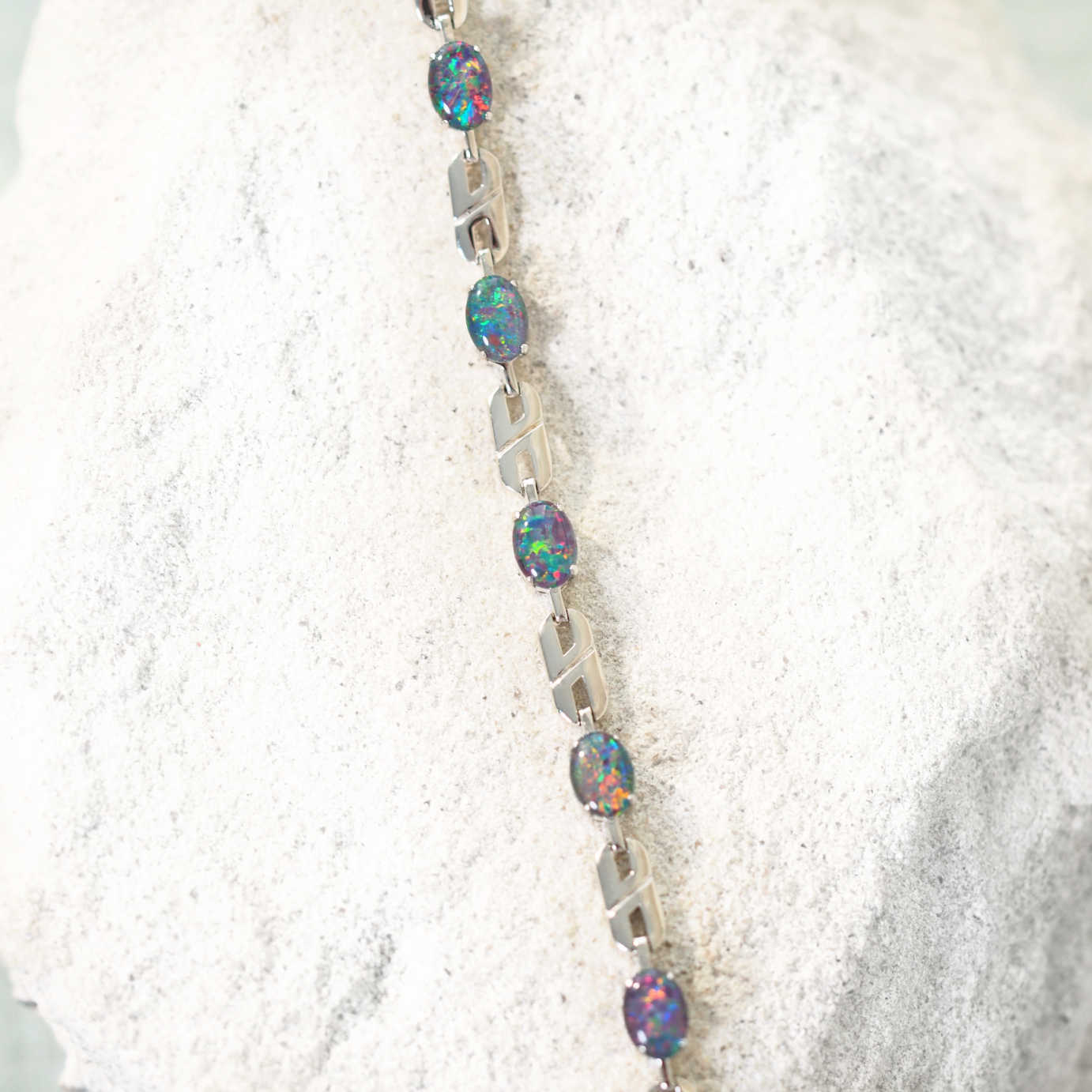 five opal stone bracelet set in sterling silver