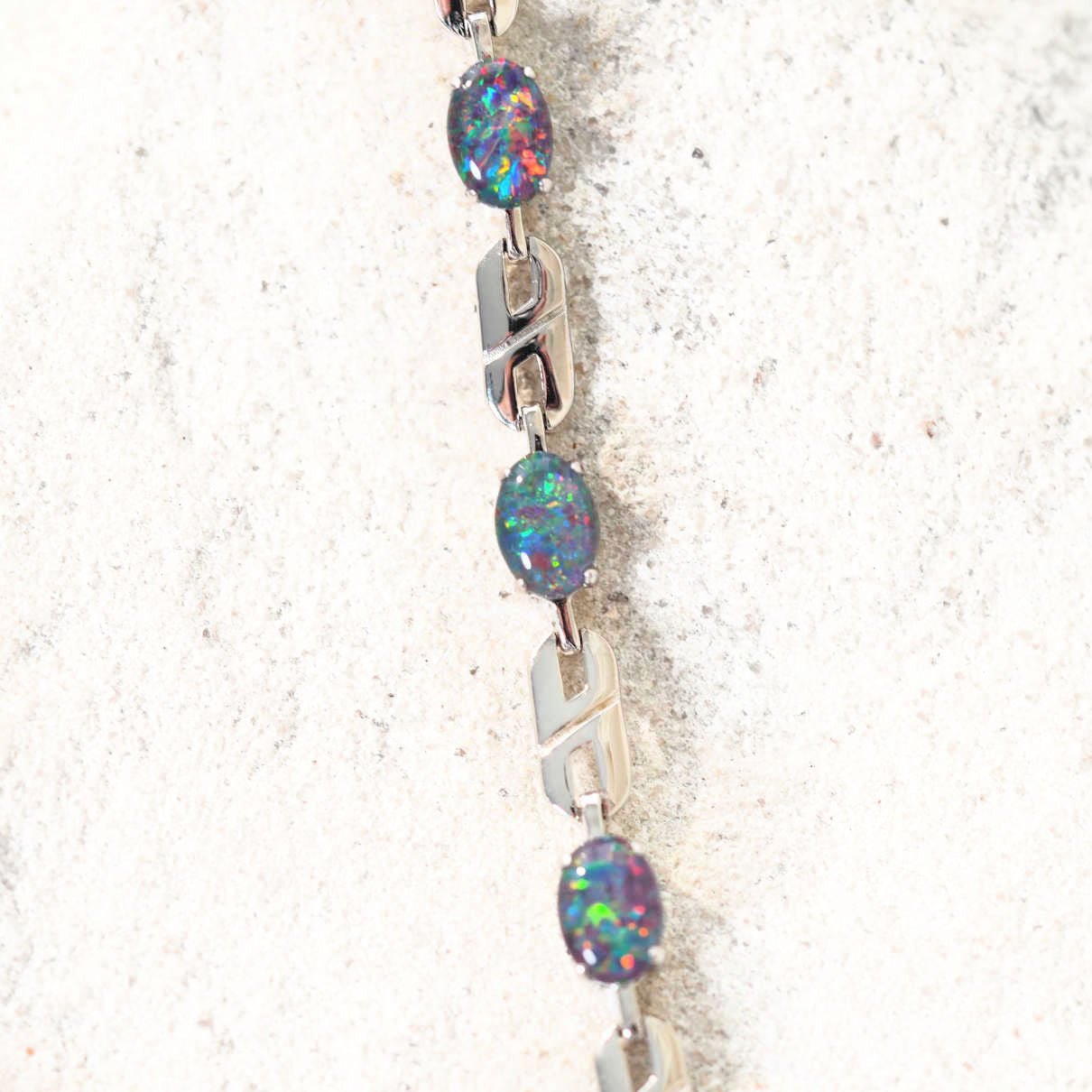 'Double Link'  Triplet Opal Bracelet Silver