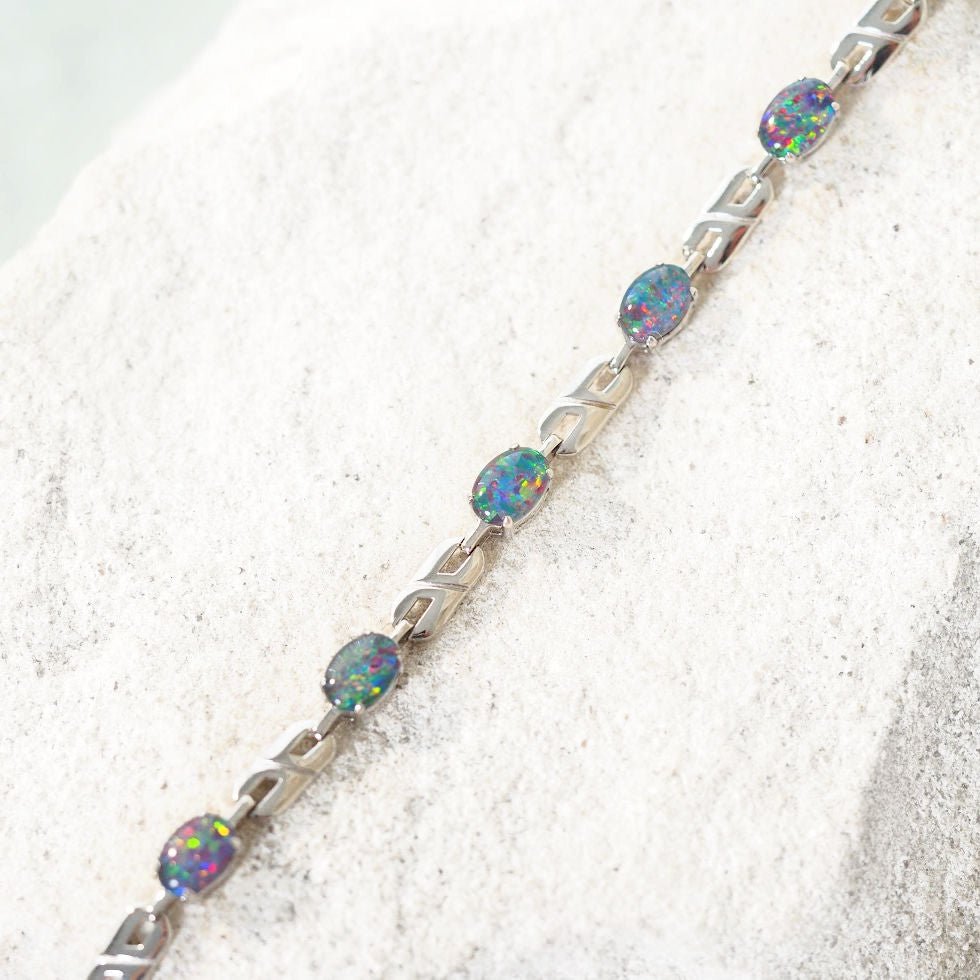 'Double Link' Triplet Opal Armband Silber