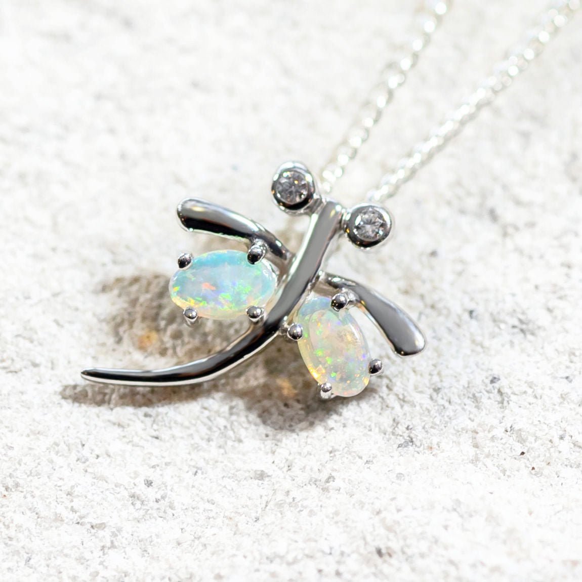 blue and green opal silver pendant