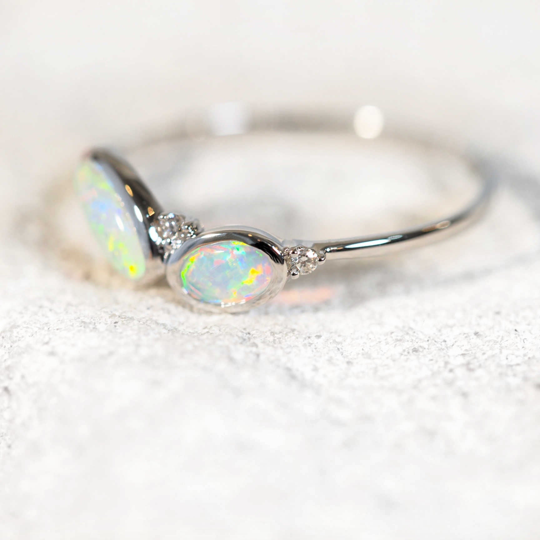 lightning ridge opal ring set in white gold 