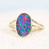 australian opal ring set in 14ct yellow gold with diamonds