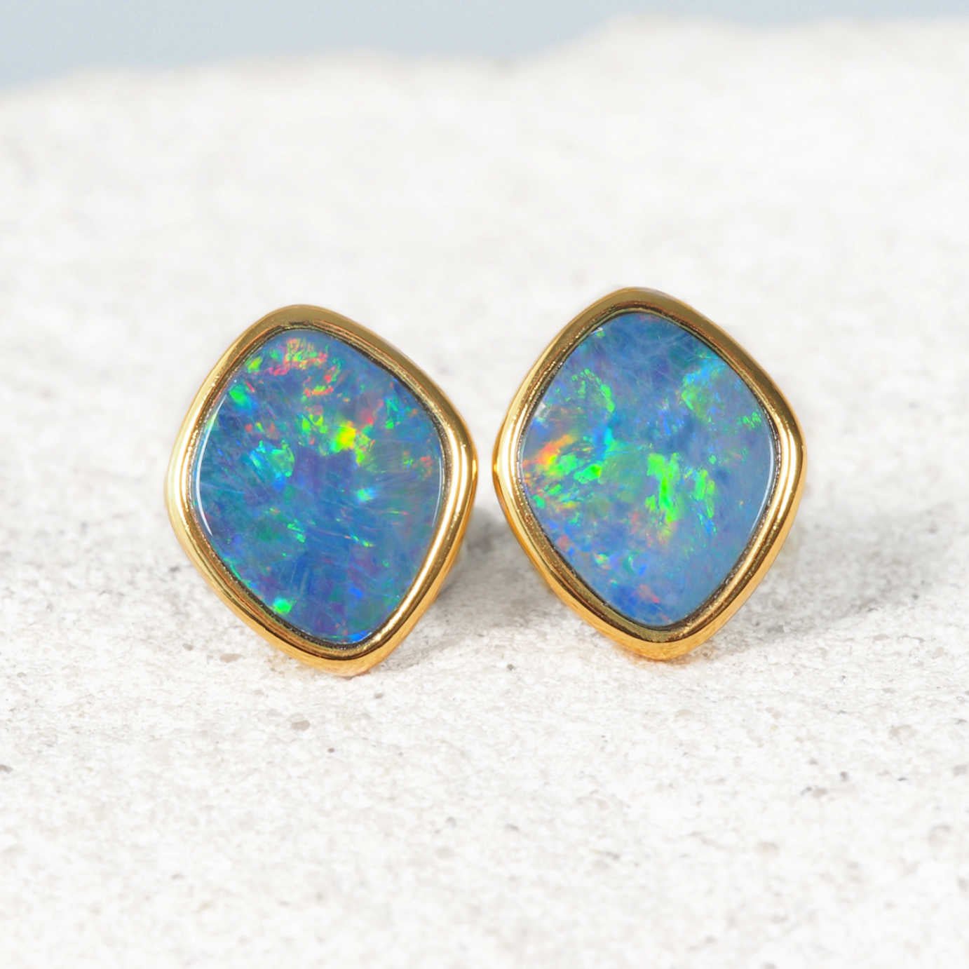 'Elana' Doublet Opal Earrings Gold Plated Silver