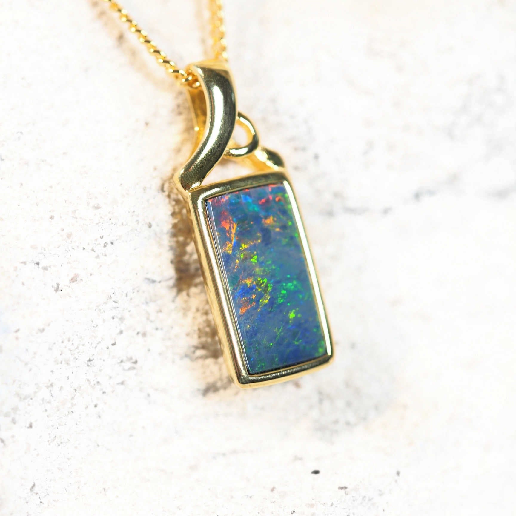 colourful australian opal necklace in gold plated silver