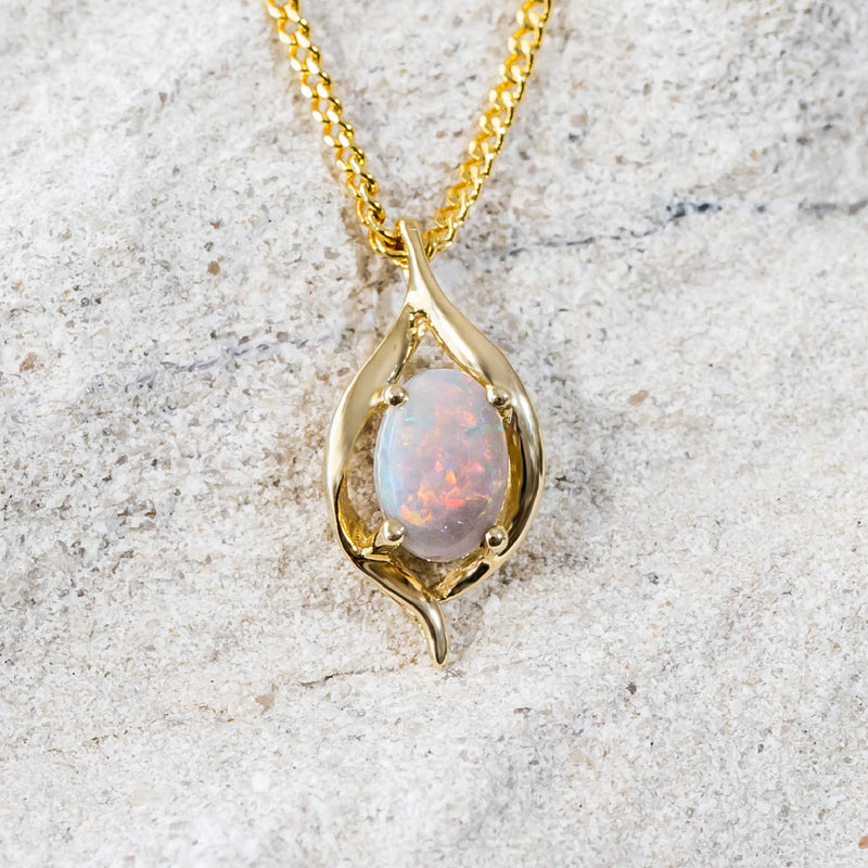 gold australian dark crystal opal necklace