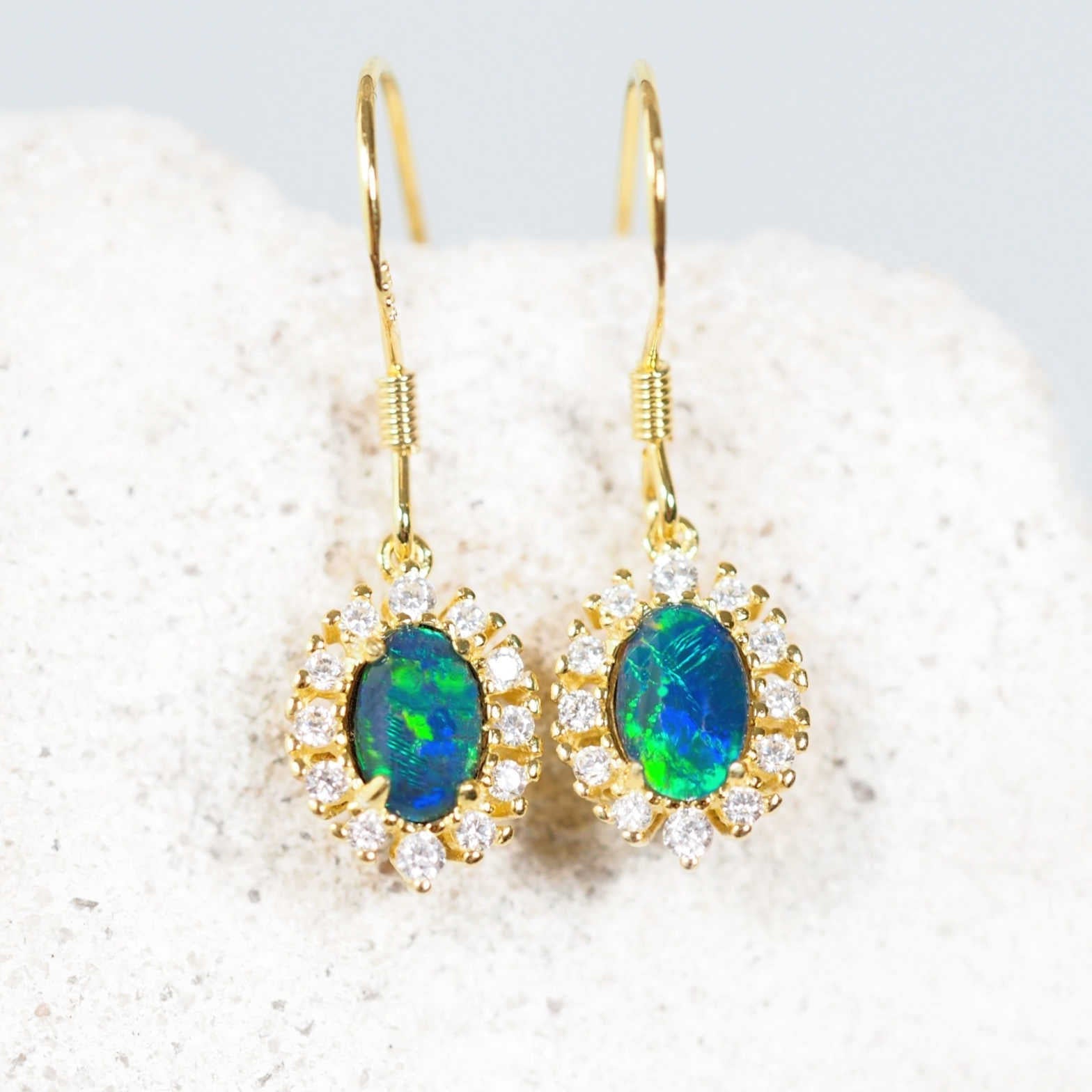 gold plated silver drop opal earrings 