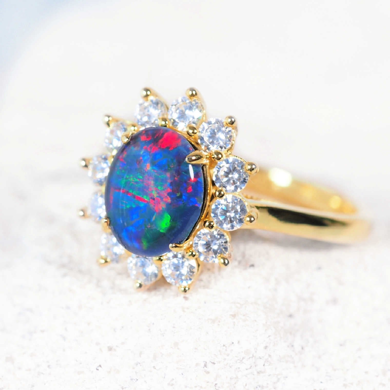 'Empress' Triplet Opal Ring Gold Plated Silver