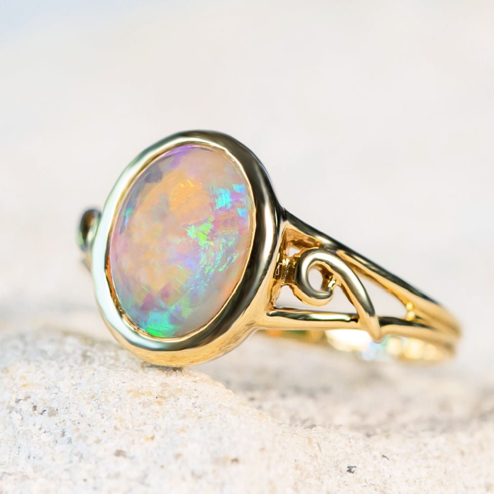 blue and green crystal opal gold ring