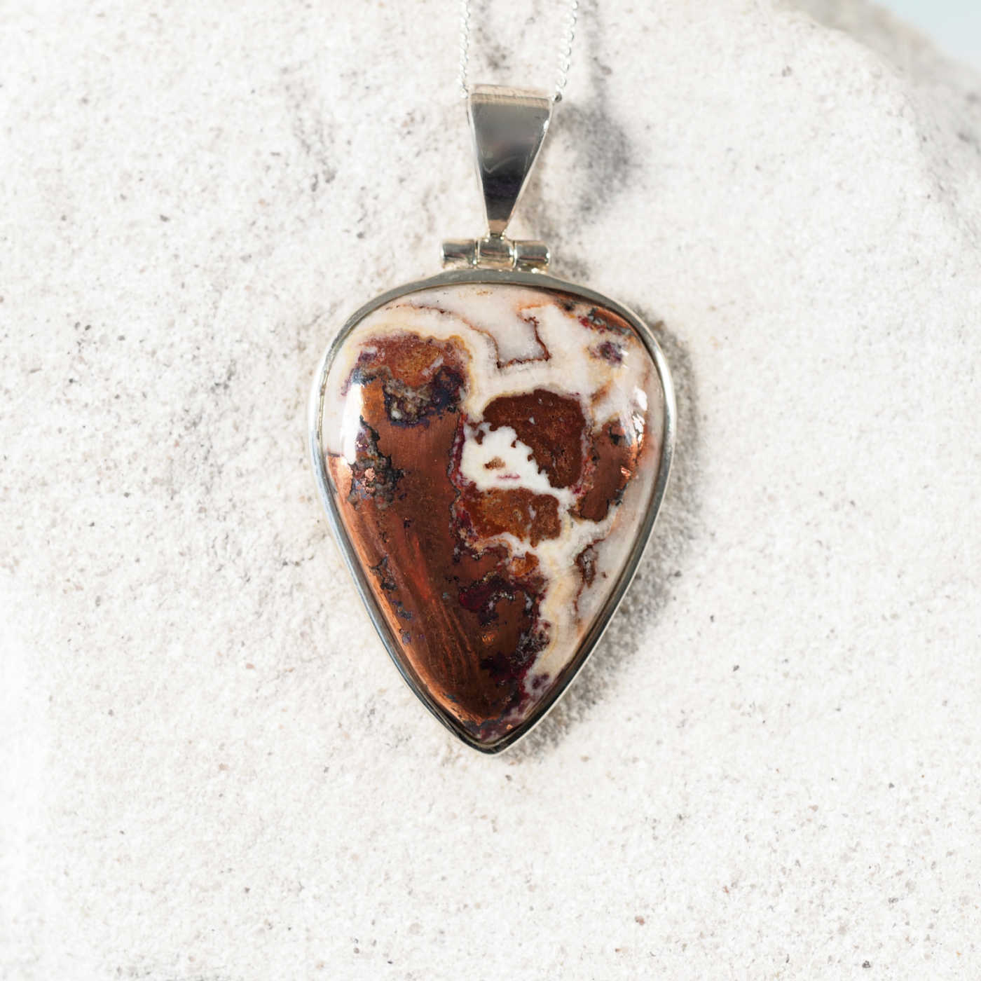 'Gemma' Copper Dolomite Silver Pendant swirling with different colours and copper flakes