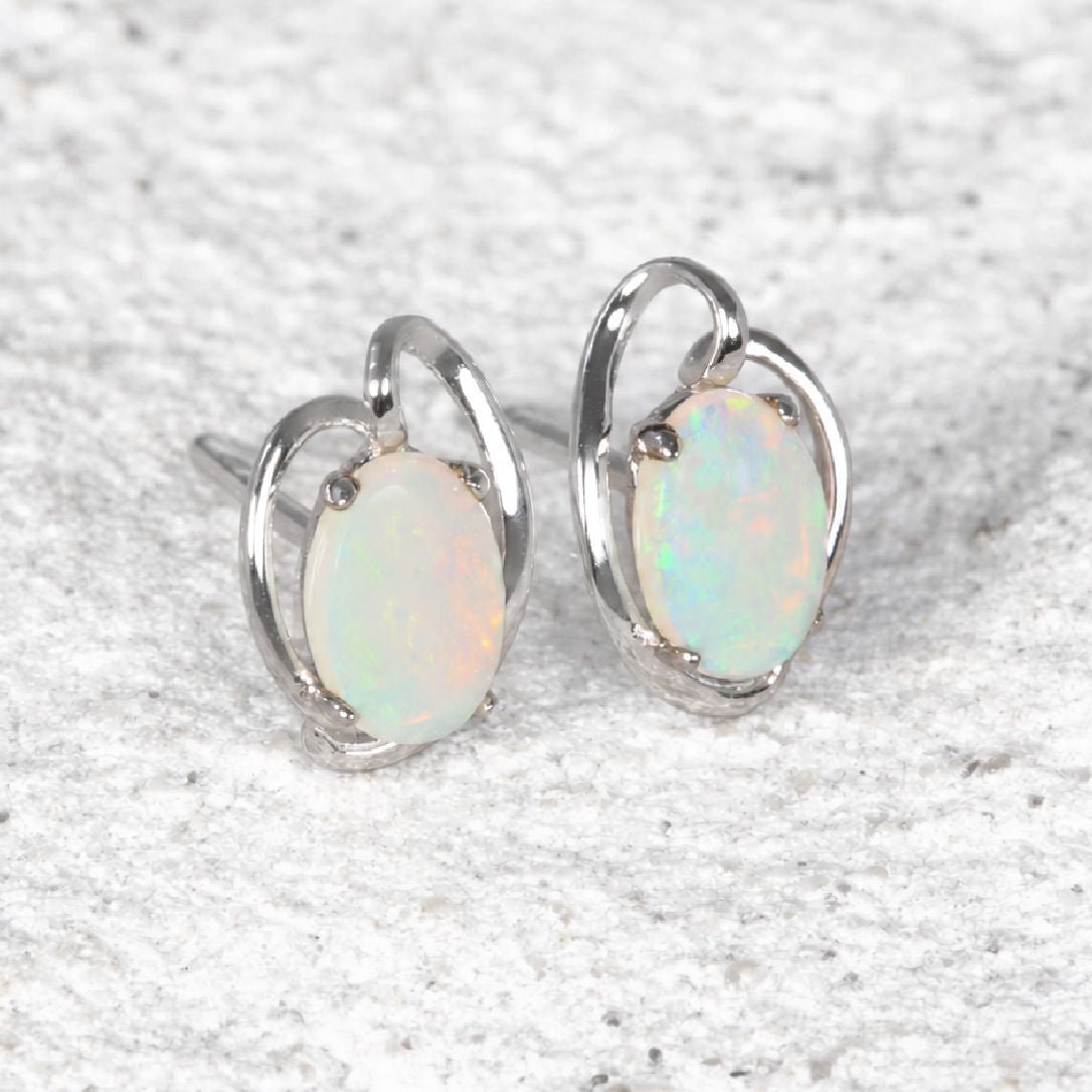 Silver Australian stud opal earrings set in sterling silver