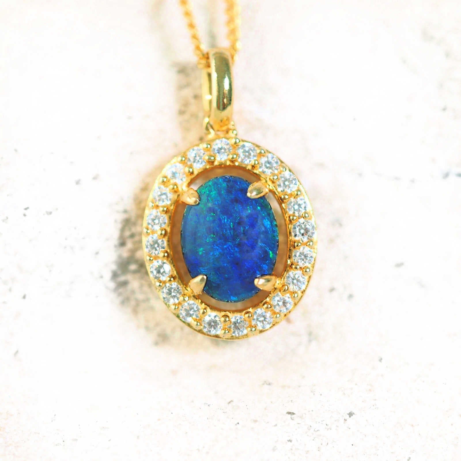 blue opal pendant set with diamantes