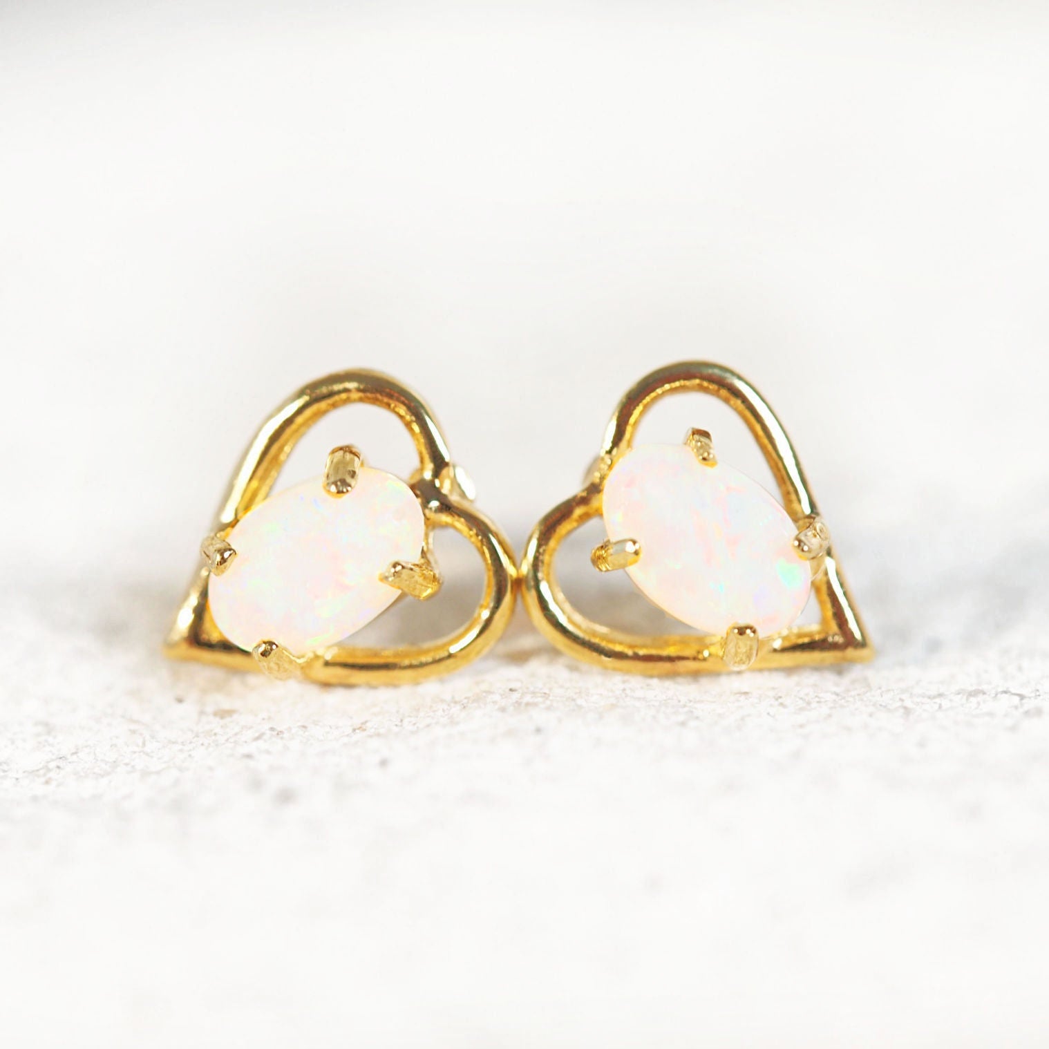 heart shaped opal earrings
