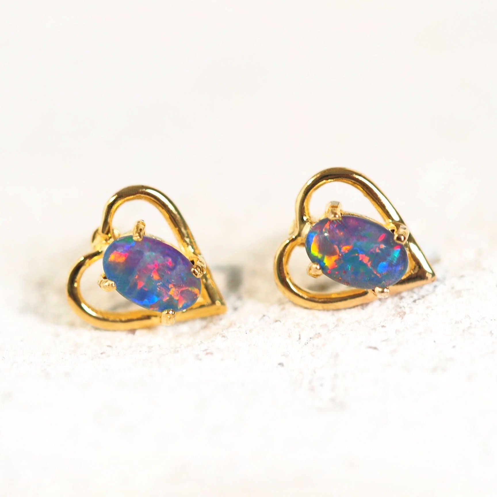 heart design opal earrings