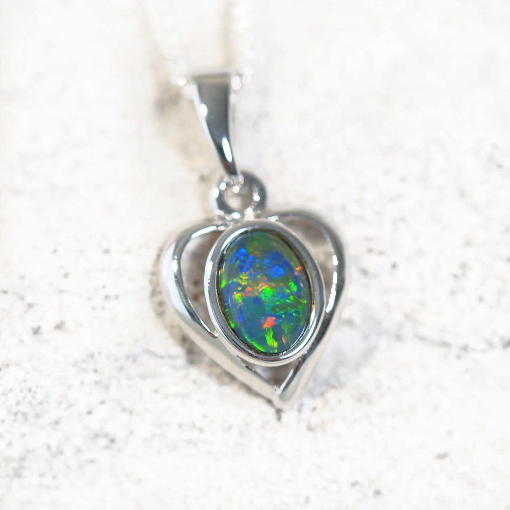 heart silver opal pendant
