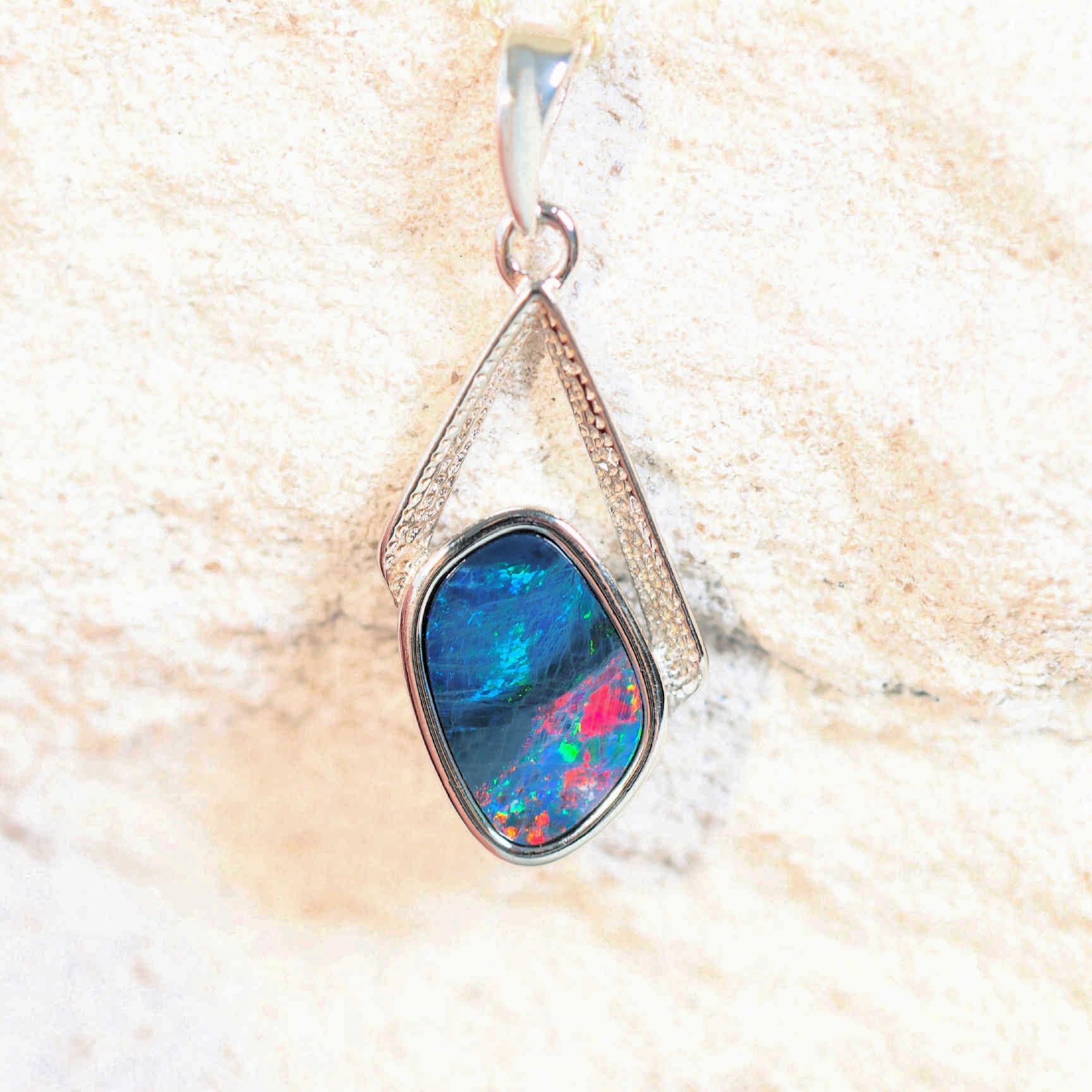 colourful opal pendant in silver