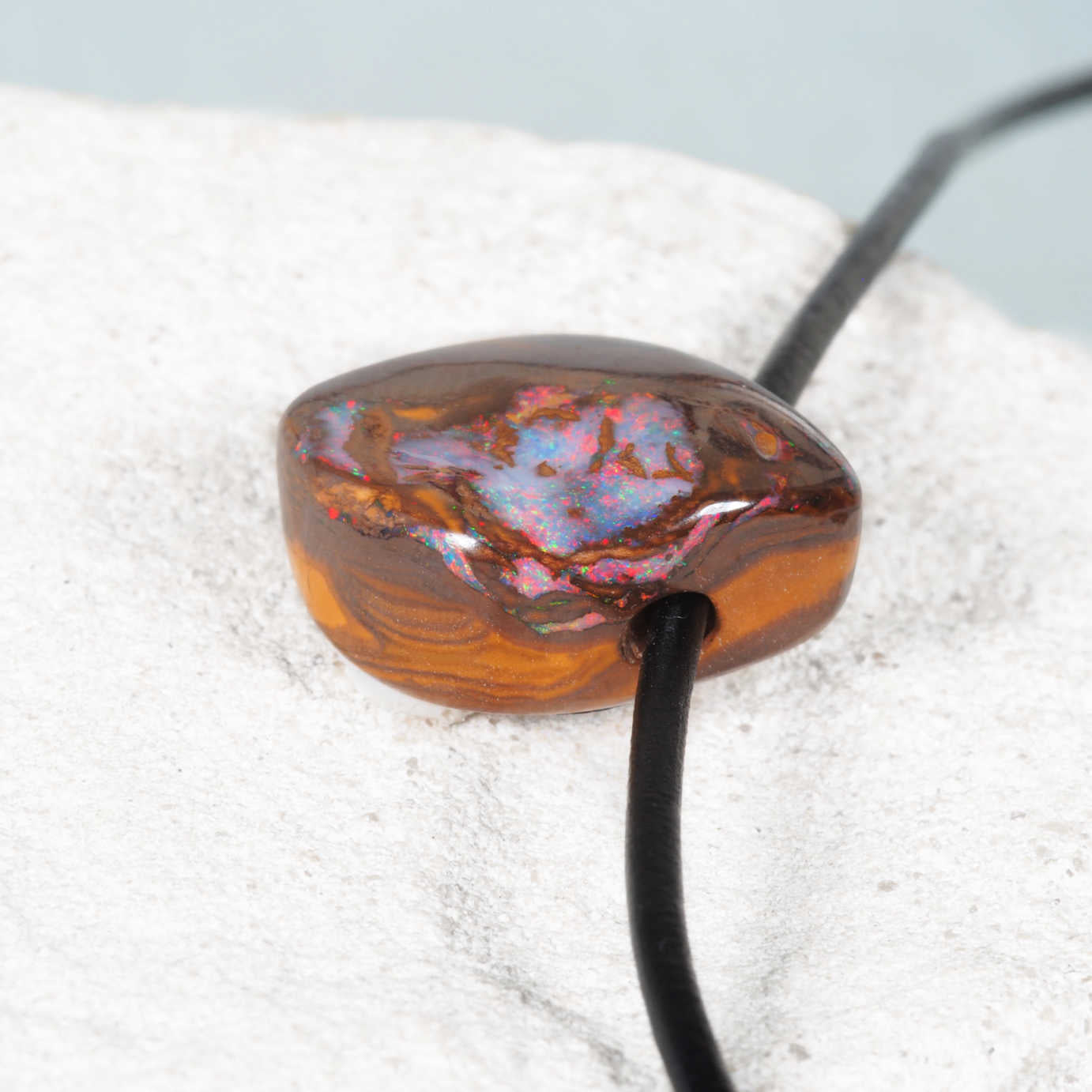 Natural Australian opal pendant pink red green colour ironstone matrix
