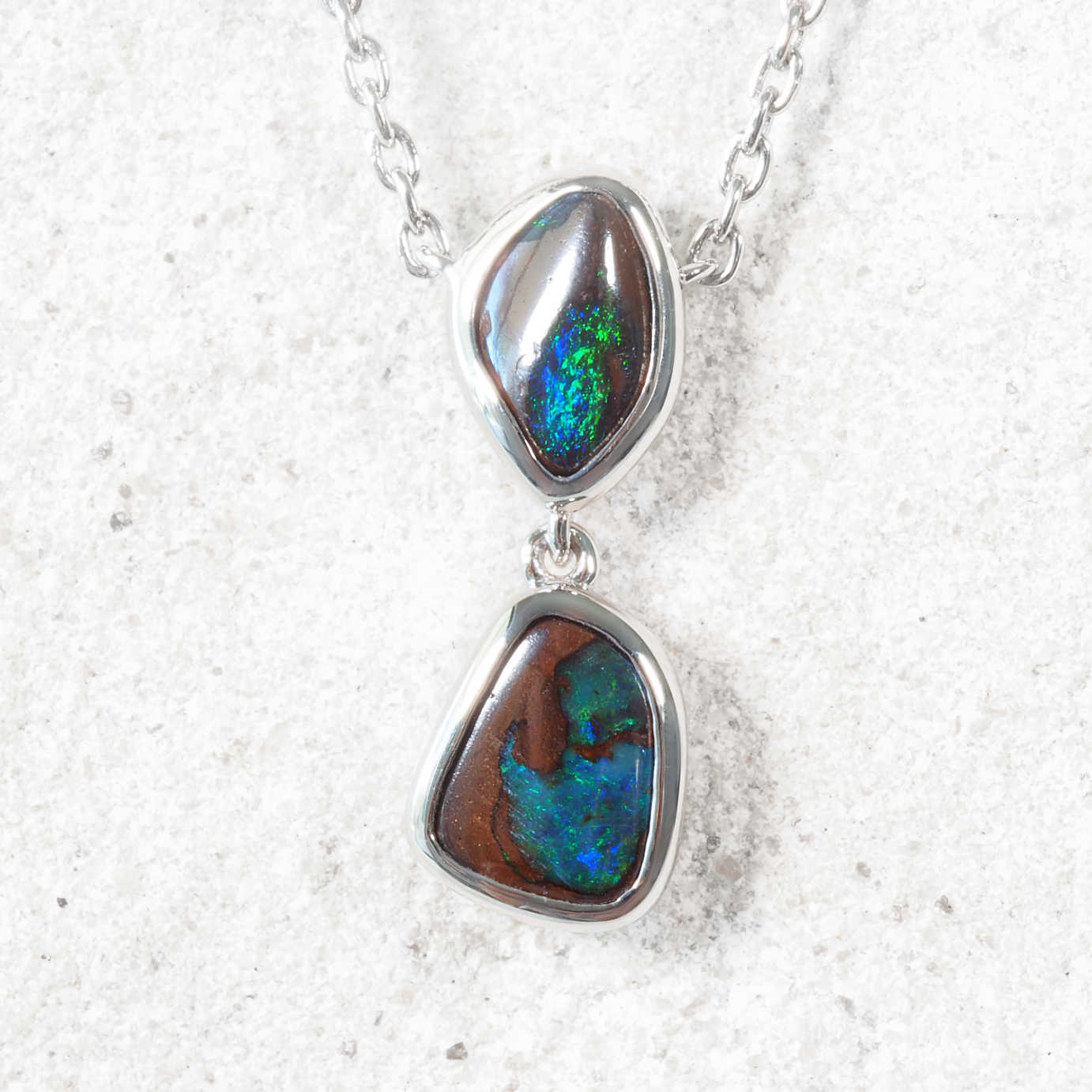 Kaia' Silver Boulder Opal Pendant - Black Star Opal