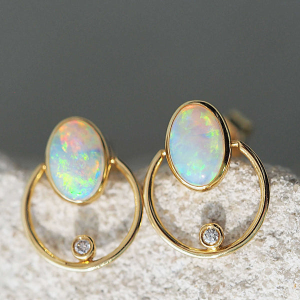 colourful australian opal gold earrimgs