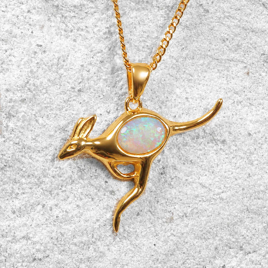 'Kangaroo Green' Crystal Opal Pendant Gold Plated Silver