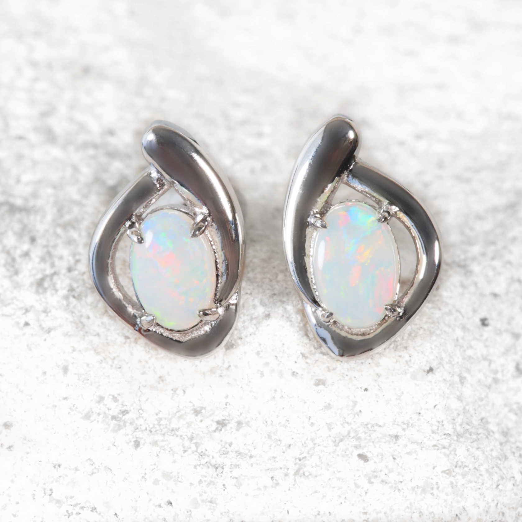 'Kaori' sterling silver opal stud earrings with multi-coloured South Australian solid crystal opals