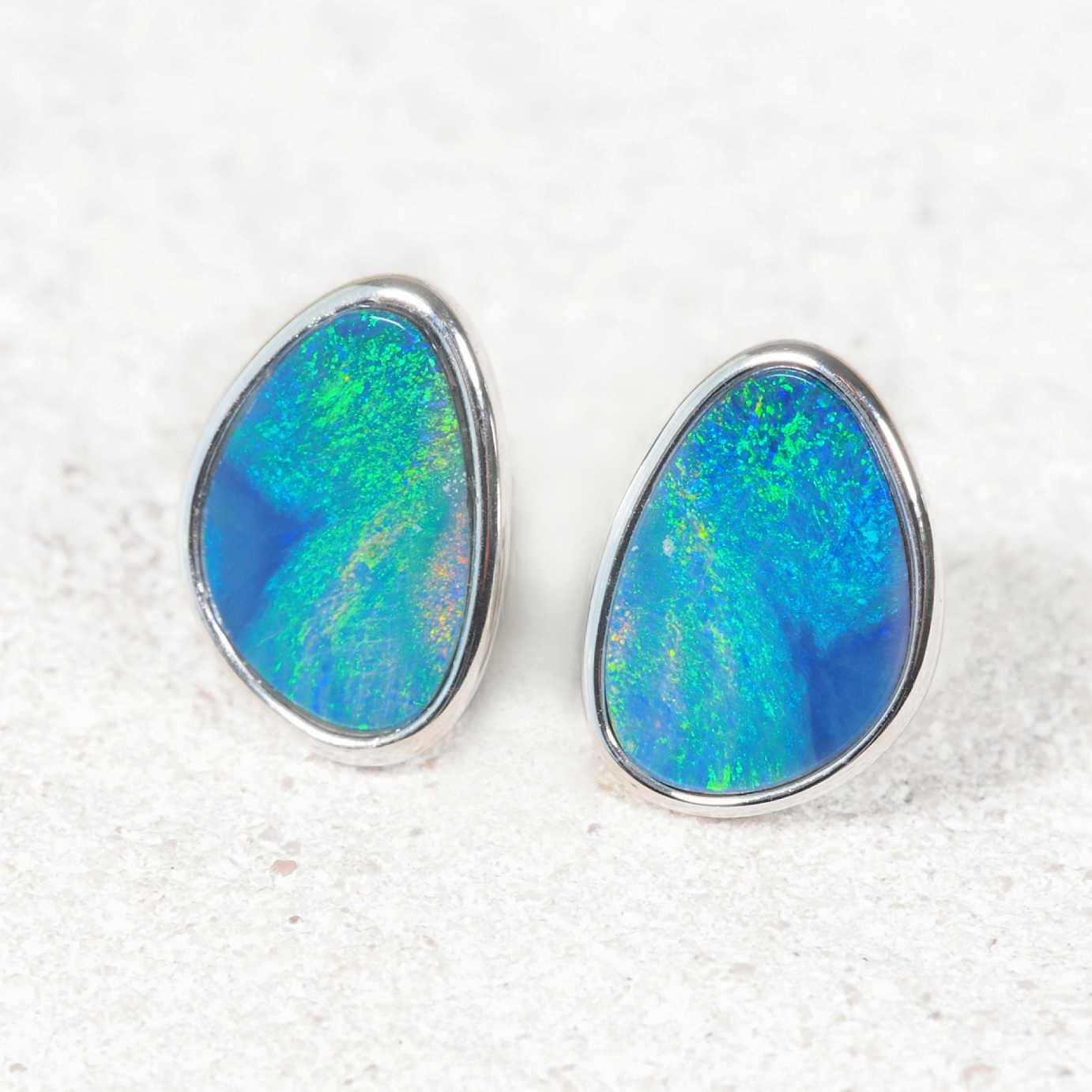 'Karina' Doublet Opal Earrings Silver
