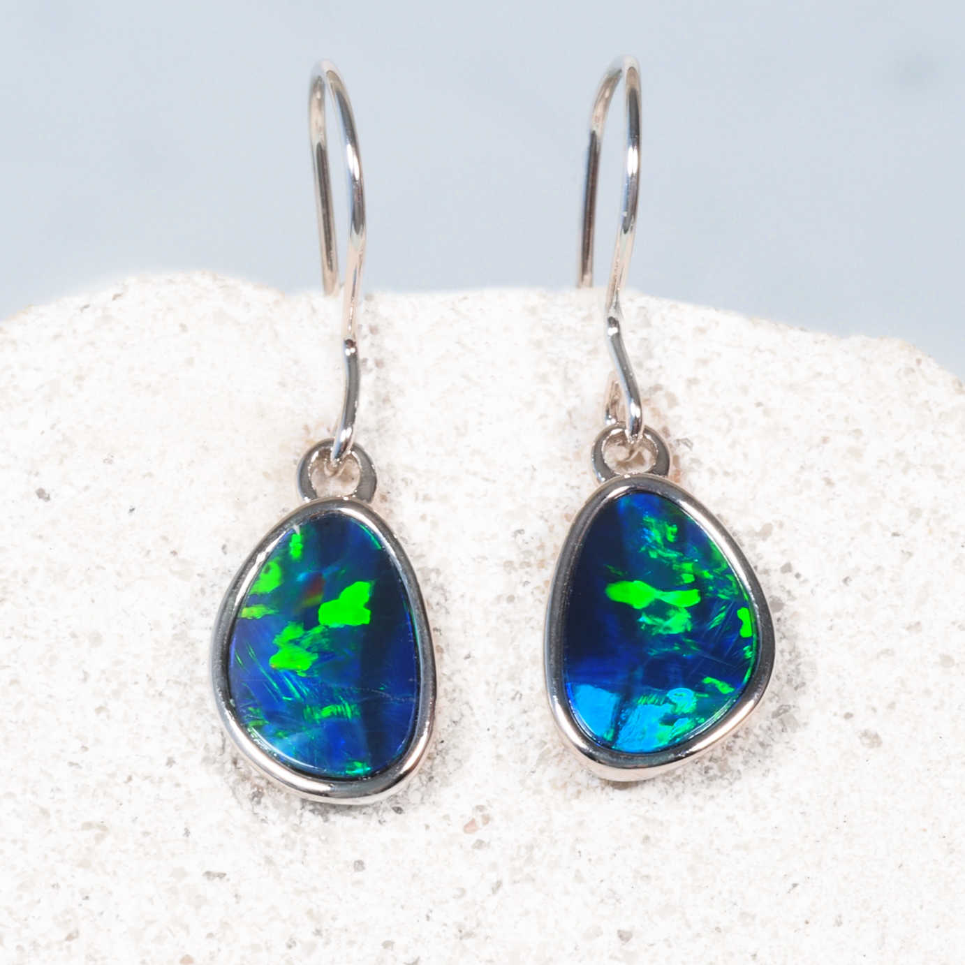 Freeform Australian opal earrings with shepherd hooks