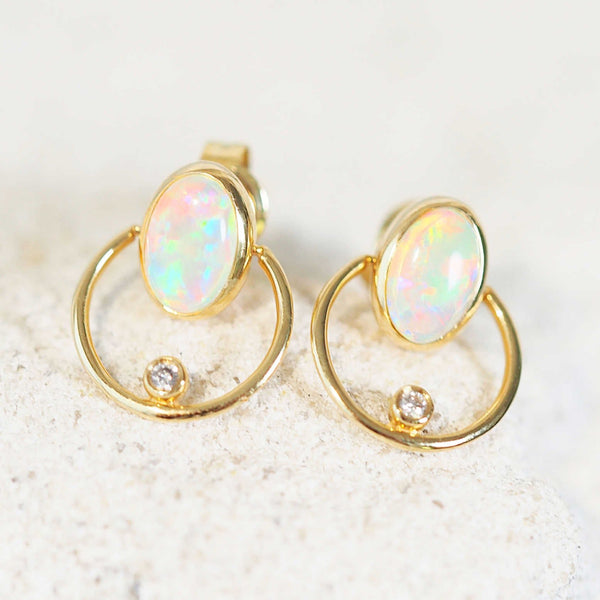 gold crystal opal stud earrings