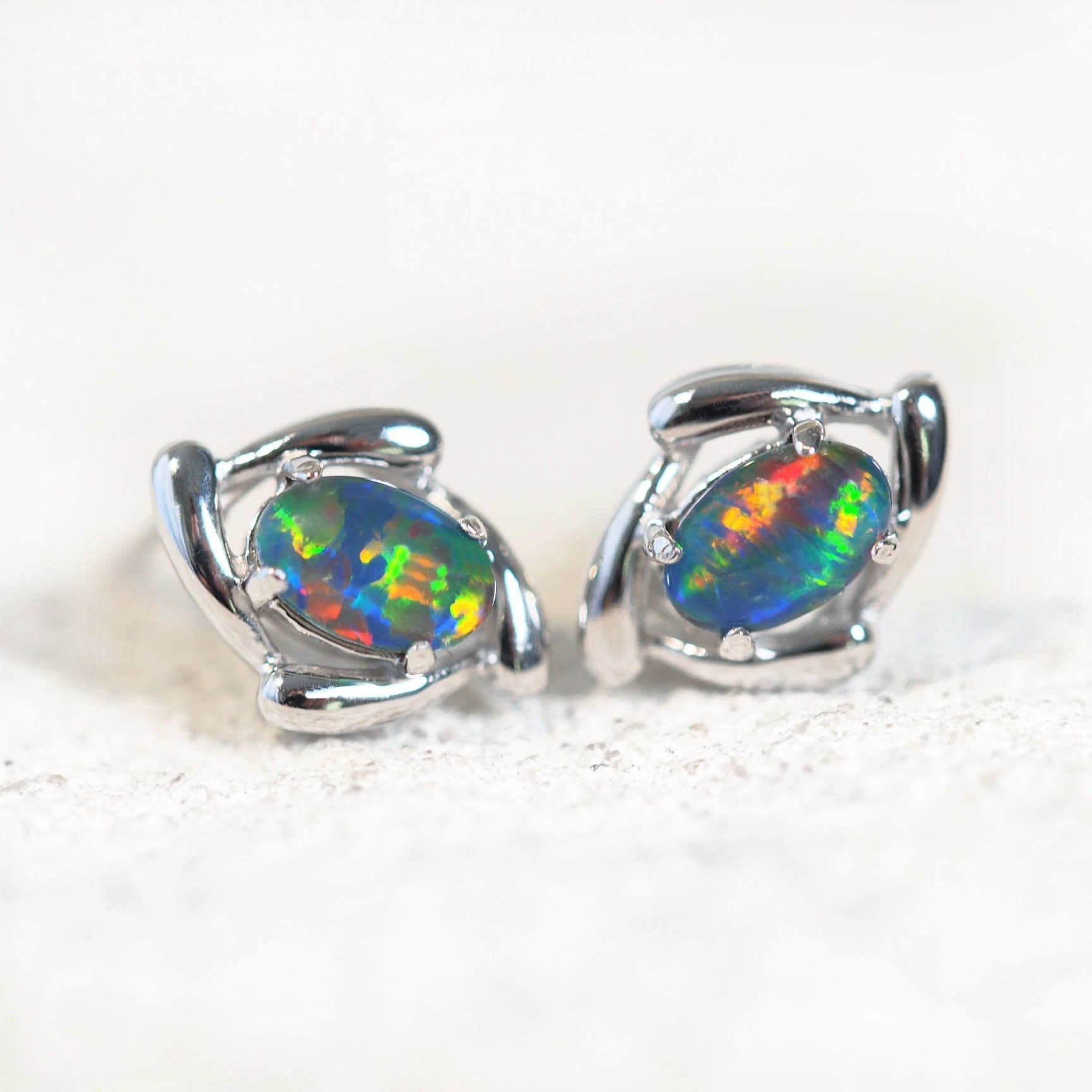 colourful opal earrings in silver