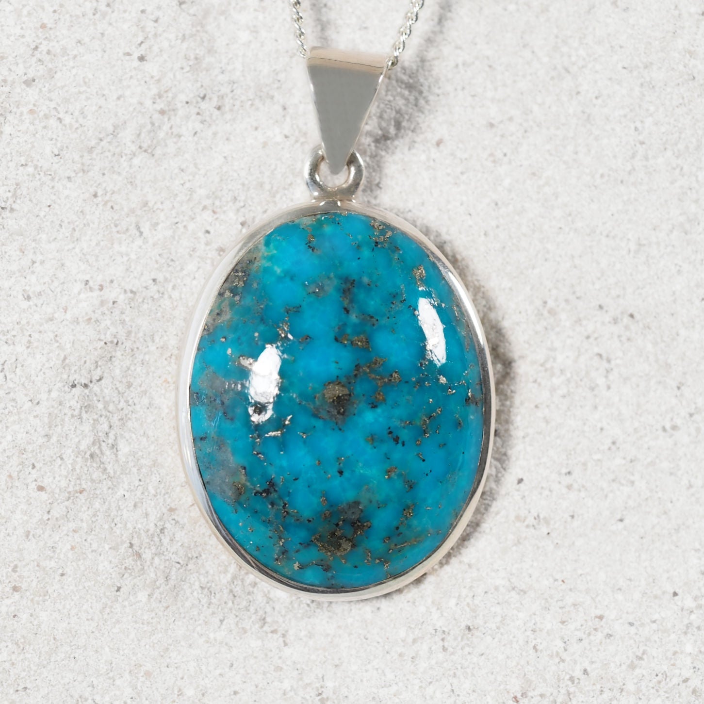 Persian Turquoise pendant with pyrite flakes