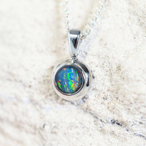 opal necklace pendant set with a multi-colour triplet opal 