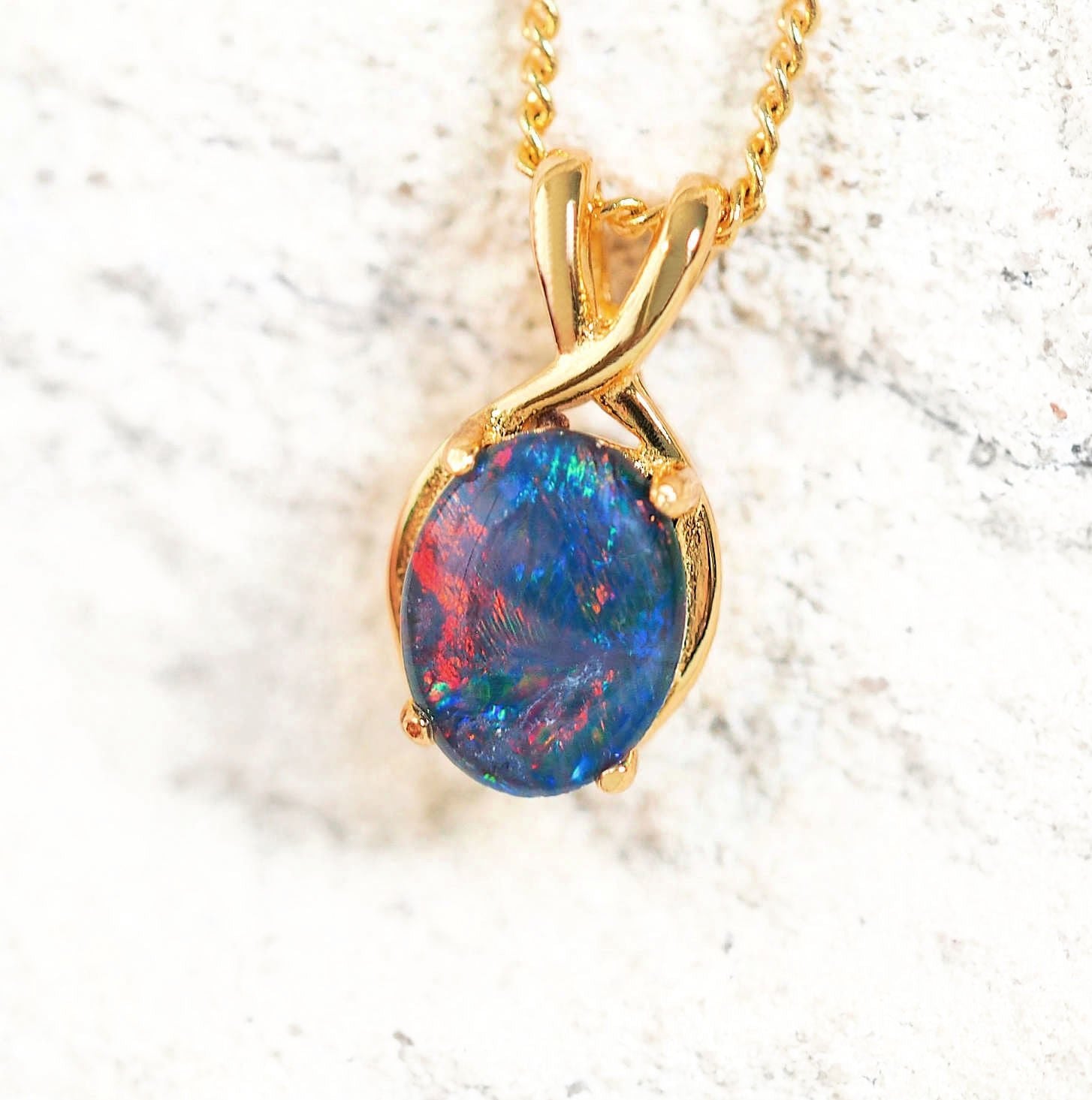 multi-colour opal pendant set in gold plated silver