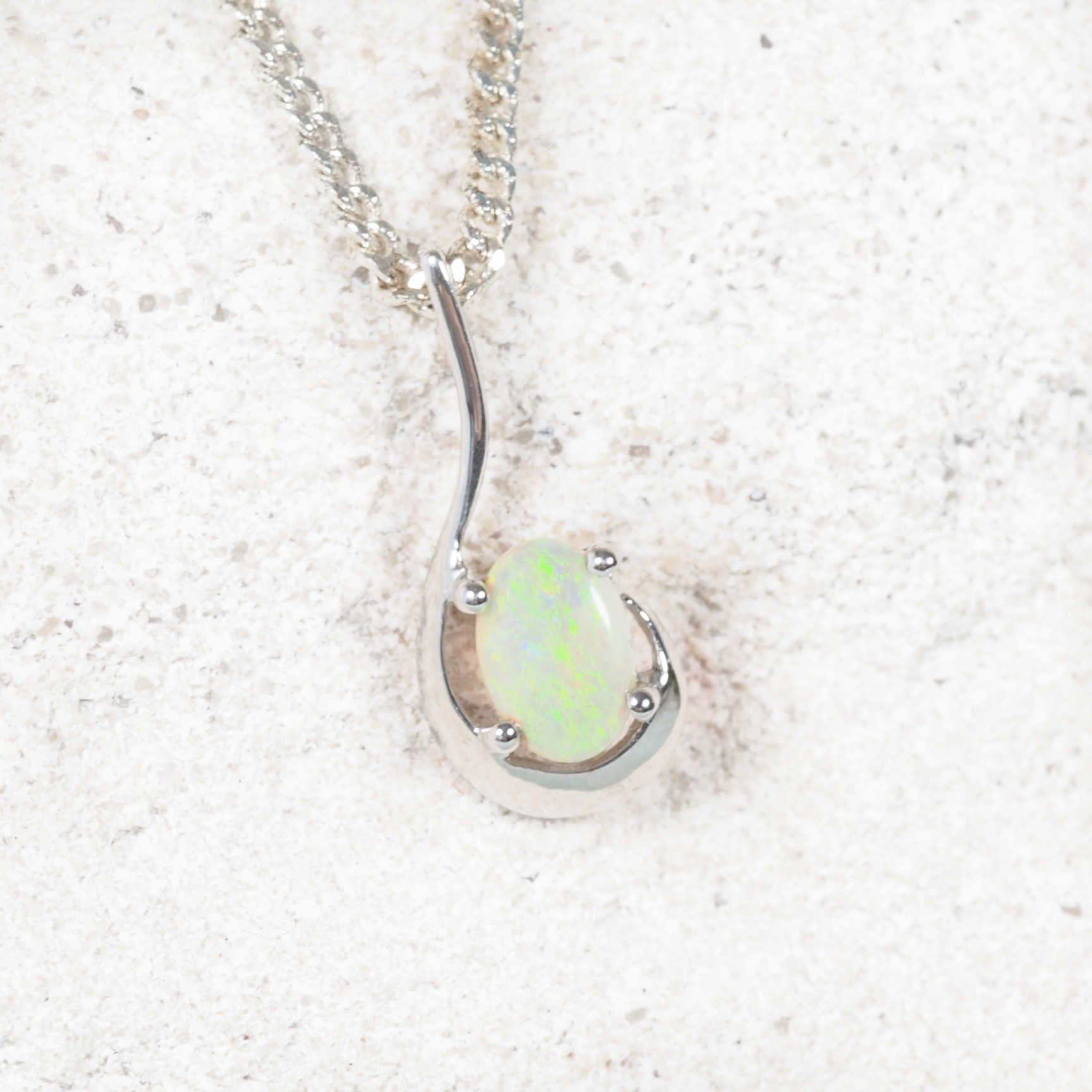 white gold crystal opal pendant with green opal