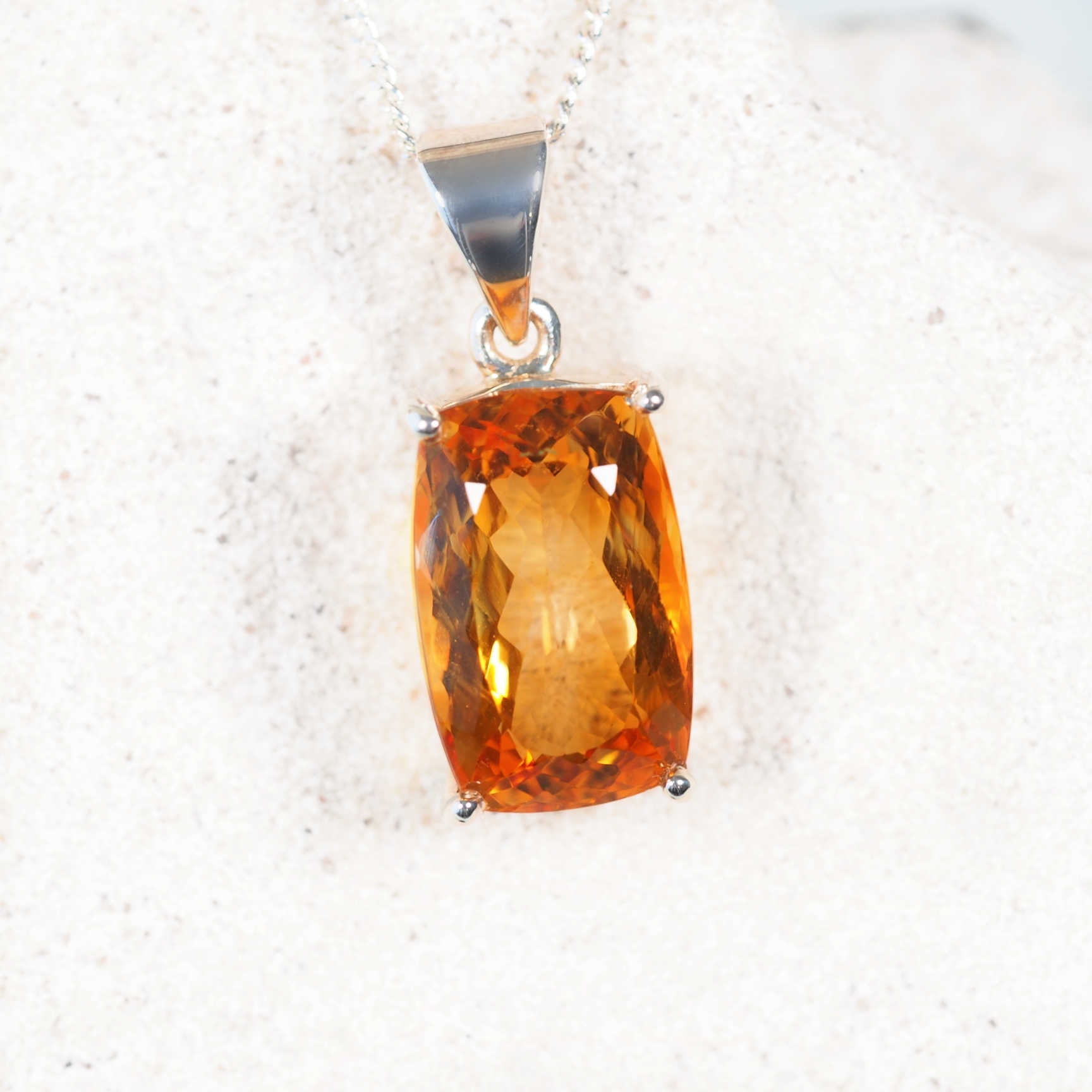 'Liora' Citrine pendant featuring a square faceted gemstone in silver, perfect for everyday or special occasions