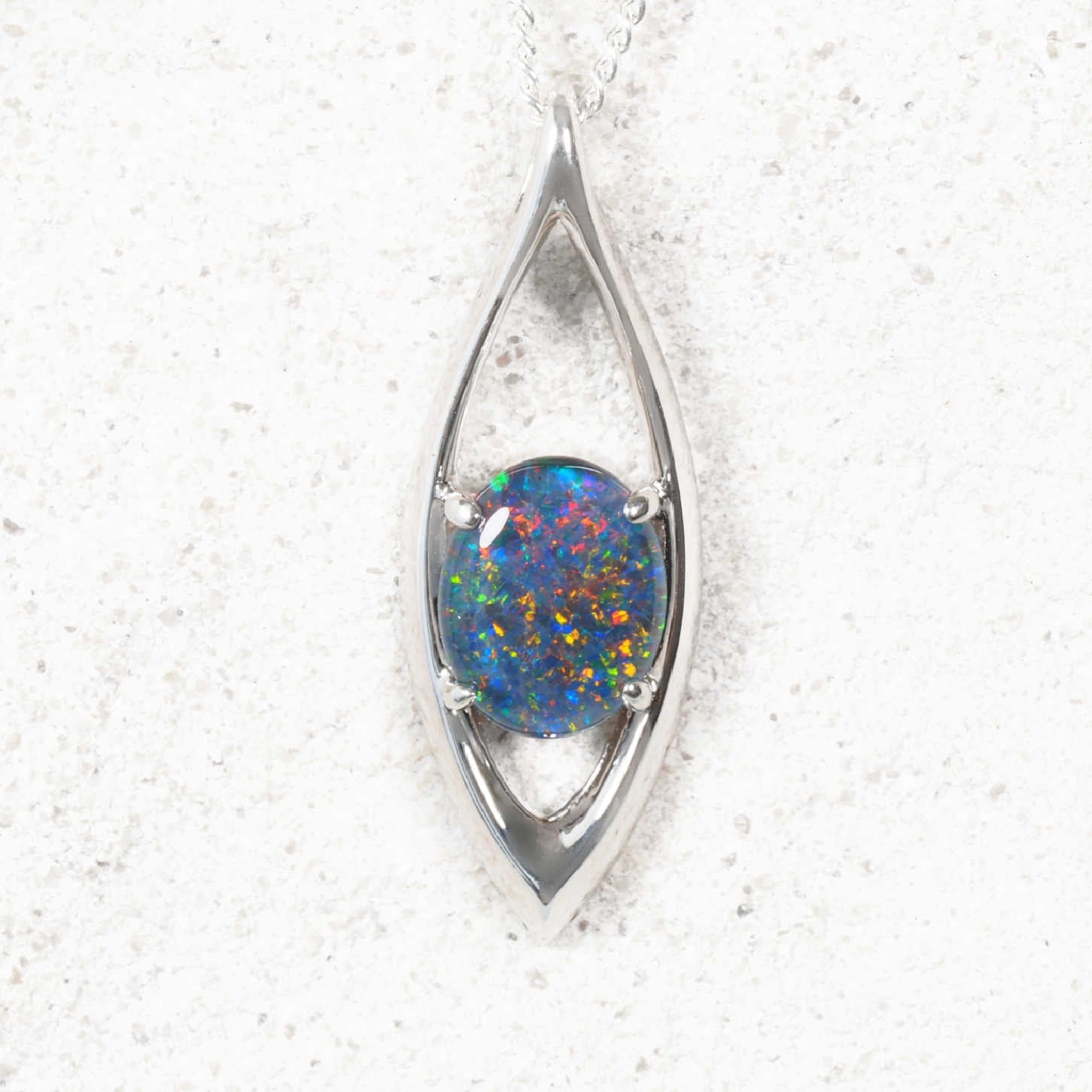 'Lovika 'sterling silver opal pendant with marquise frame